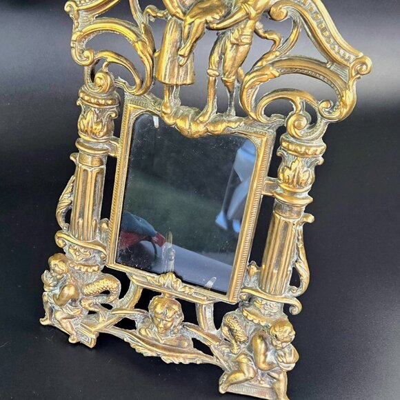 Antique Art Nouveau Brass Picture Frame – 14" Tall - Picture 5 of 9